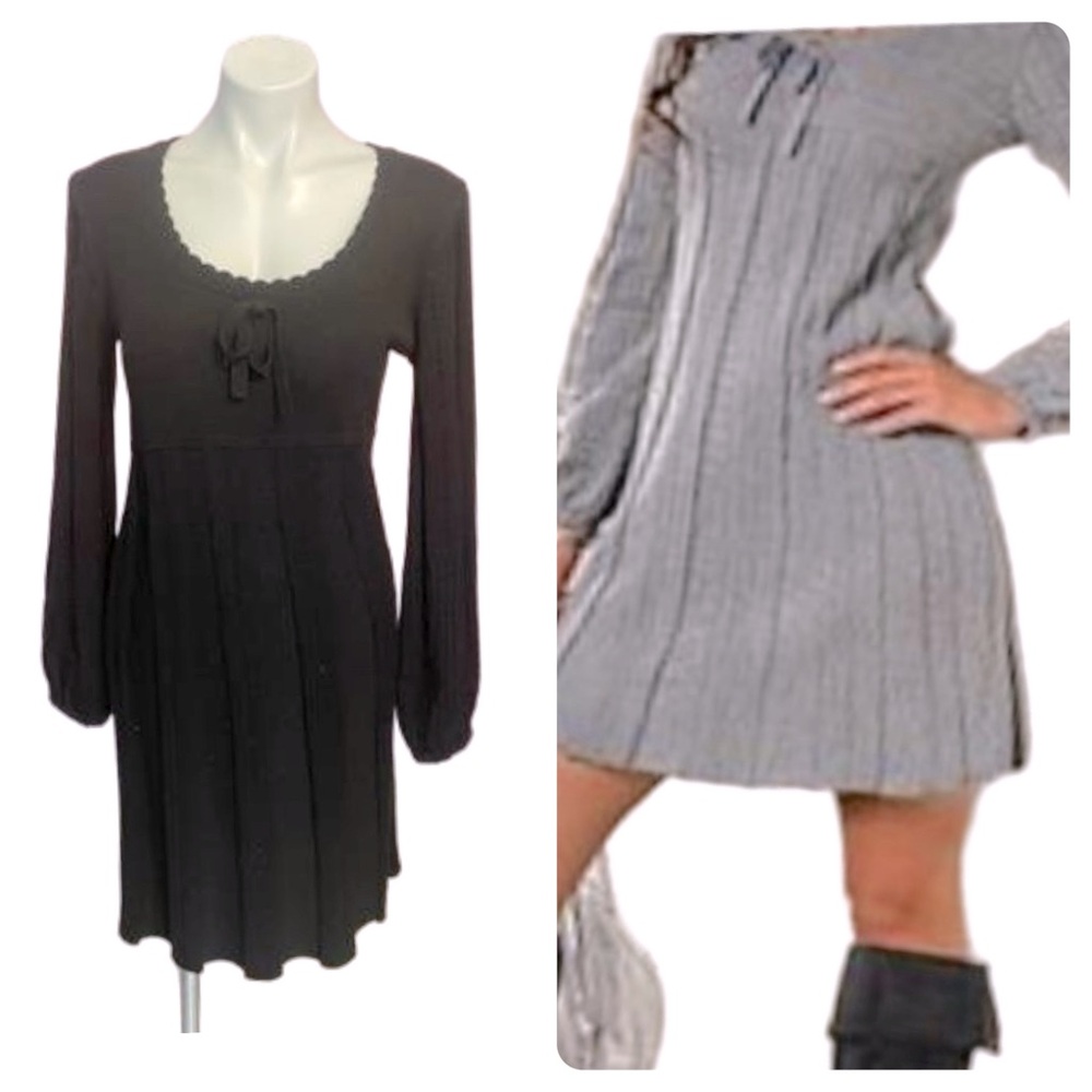 VENUS Black Ribbed Tie Front Sweater Dress